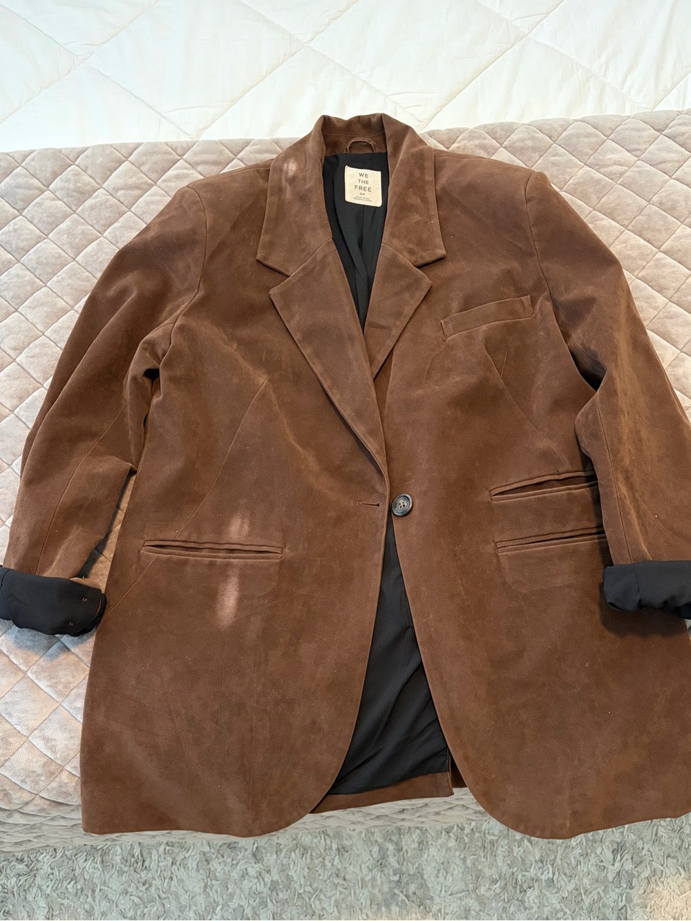 We The Free Brown Suede Single-Button Blazer Jacket